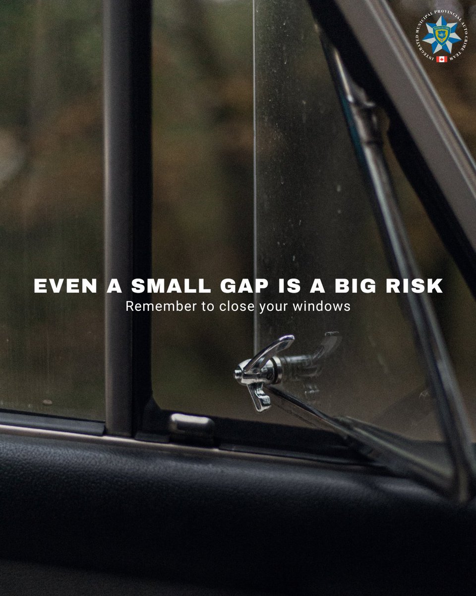IMPACTautocrime's tweet image. Even a small gap can invite big trouble.
Before you walk away, double-check that your windows are fully closed.

Stay one step ahead and protect your vehicle! 🚗
#AutoCrimePrevention #VehicleSafety #LockItOrLoseIt