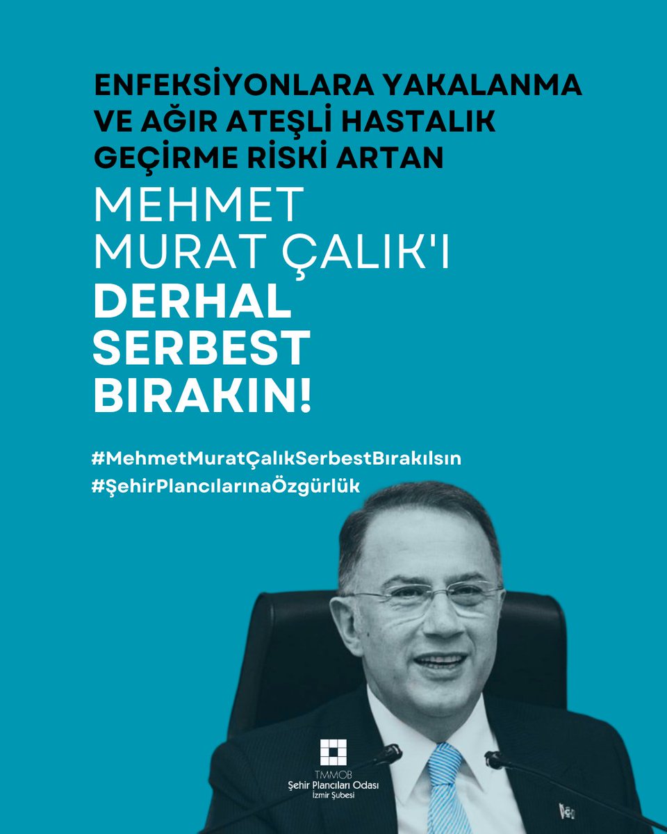 Hastalık geçmişini, hücre değerlerini ve kilo kaybını görmezden gelen Adli Tıp Kurumu verdiği rapor ile Mehmet Murat Çalık'ın sağlık durumunun cezaevinde kalmasına engel olmadığına karar verdi!

Enfeksiyonlara yakalanma riski artan #MehmetMuratÇalıkSerbestBırakılsın