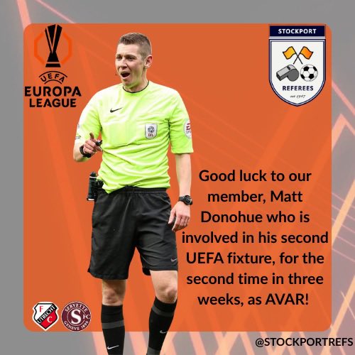 📺 Good luck to Matt Donohue, as he takes the AVAR seat for his 2nd UEFA game, this evening.