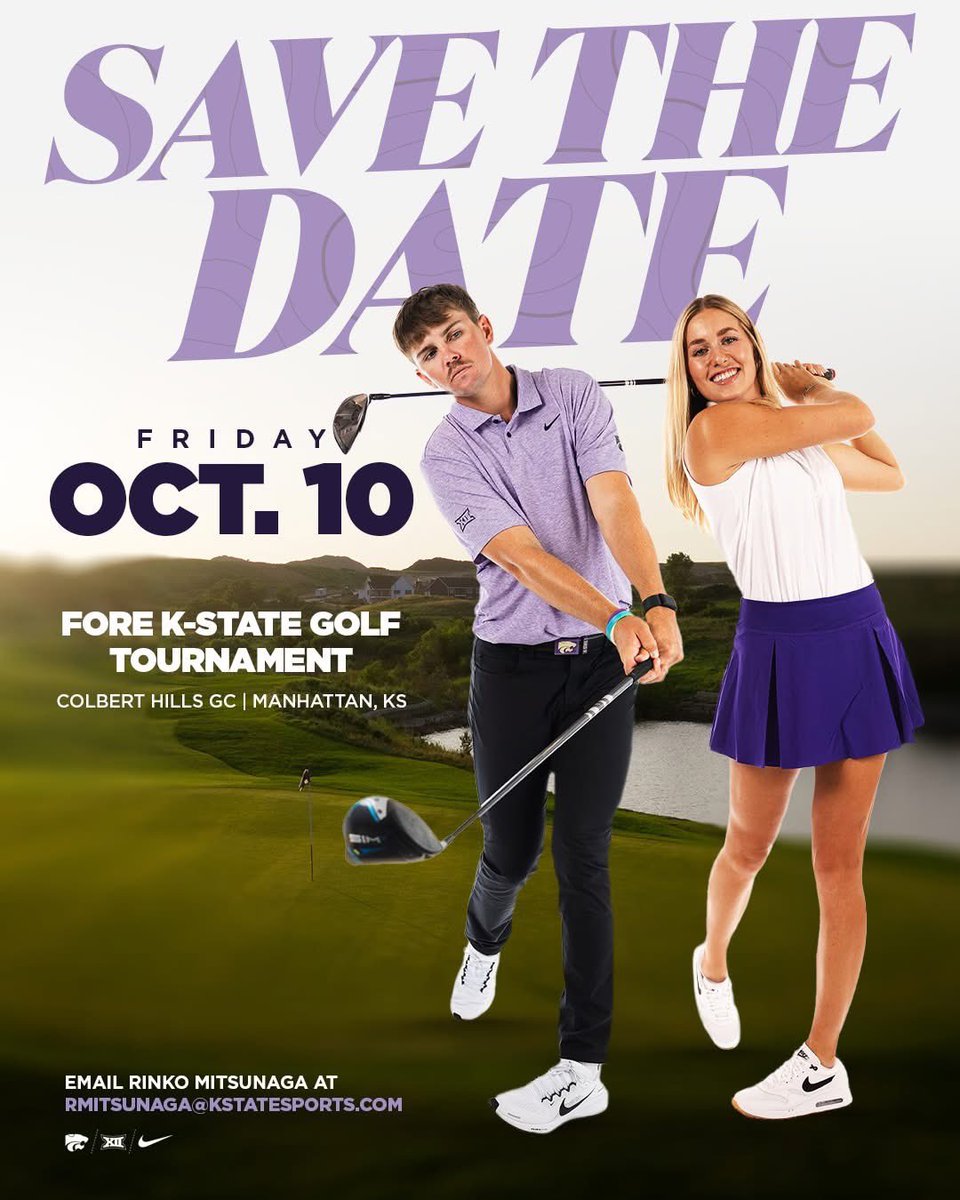 KStateMGolf's tweet image. Calling all K-State Golf supporters!

SAVE THE DATE
⛳️ 𝑭𝒐𝒓𝒆 𝑲-𝑺𝒕𝒂𝒕𝒆 𝑮𝒐𝒍𝒇 𝑻𝒐𝒖𝒓𝒏𝒂𝒎𝒆𝒏𝒕
🗓️ Friday, October 10
📍 Colbert Hills Golf Course