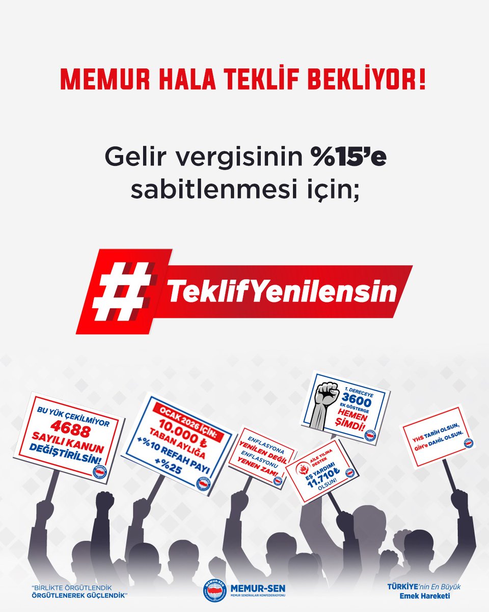 Gelir vergisinin %15’e sabitlenmesi niye istiyoruz.Bunun için
#TeklifYenilensin