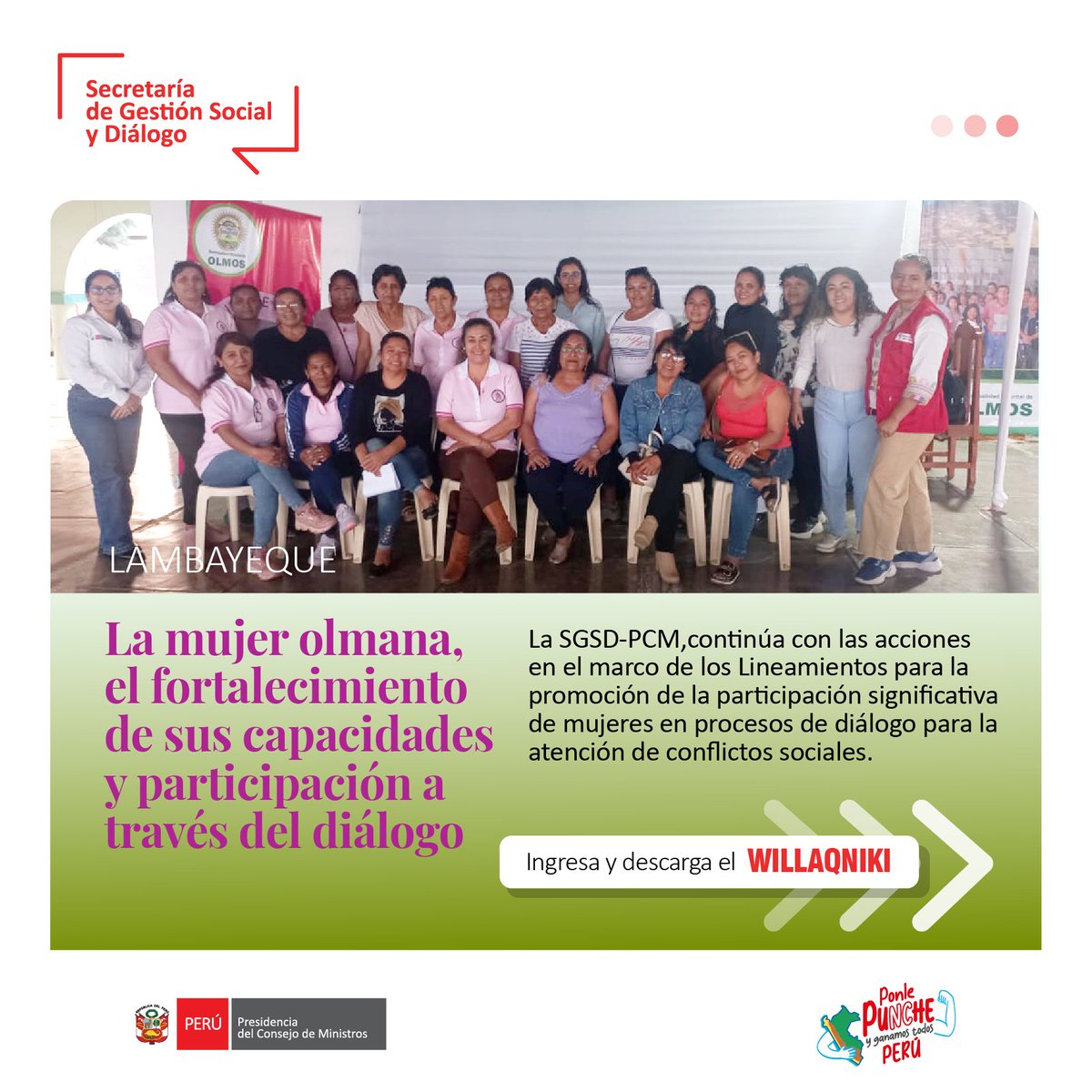 Secretaría de Gestión Social y Diálogo - PCM (@pcm_sgsd) on Twitter photo 📌#Willaqniki l El aporte de las mujeres en los espacios de diálogo es vital para la construcción de la paz y el diálogo para la solución de los conflictos sociales; por ello, el presente documento aborda el trabajo que realiza la <a href="/PCM_SGSD/">Secretaría de Gestión Social y Diálogo - PCM</a> en Olmos.
🔗gob.pe/institucion/pc… 📌#Willaqniki l El aporte de las mujeres en los espacios de diálogo es vital para la construcción de la paz y el diálogo para la solución de los conflictos sociales; por ello, el presente documento aborda el trabajo que realiza la <a href="/PCM_SGSD/">Secretaría de Gestión Social y Diálogo - PCM</a> en Olmos.
🔗gob.pe/institucion/pc…