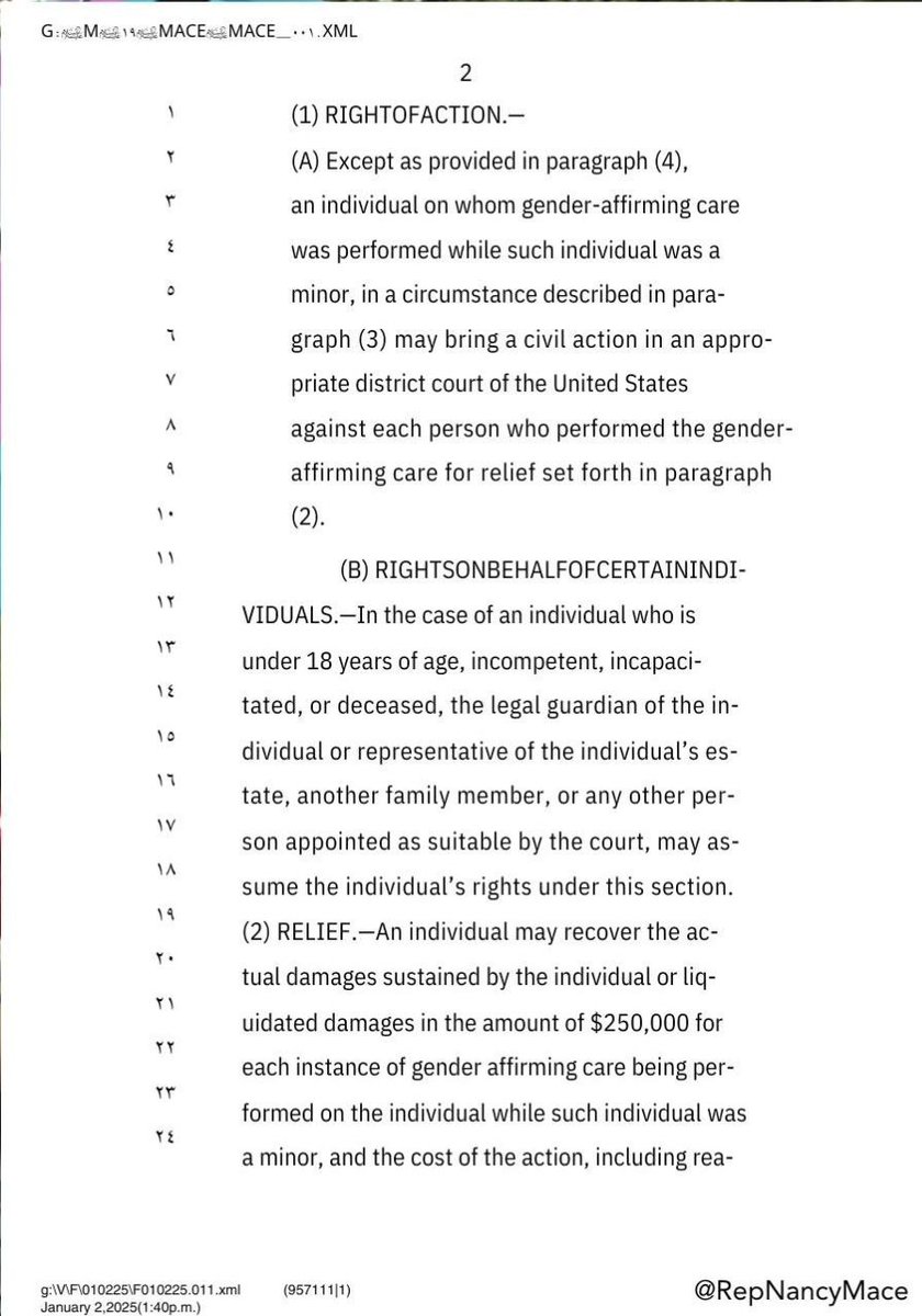 againstgrmrs's tweet photo. 🚨 BREAKING: @RepNancyMace has introduced the Gender Affirming Child Abuse Prevention Act, creating a civil right of action for victims of pediatric gender procedures to seek justice and sue for up to $250K.

Huge news! It's time these butchers are held financially accountable. https://t.co/04TXjuuHYU