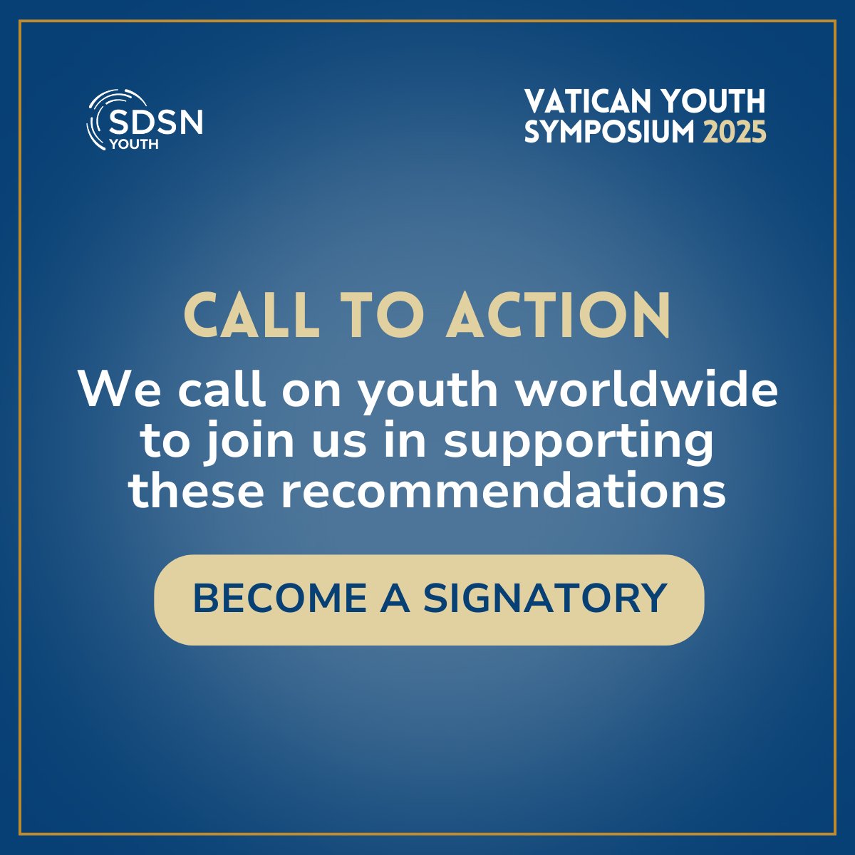 UNYouthAffairs's tweet photo. 📝 @SDSNYouth’s Statement from the Vatican Youth Symposium 2025 calls for youth-led transformation, environmental protection, human rights, and a just, sustainable future.

Are you a young person who wants to support the call? Become a signatory today: https://t.co/MEQuqXM3lb https://t.co/H2i3cSviOr