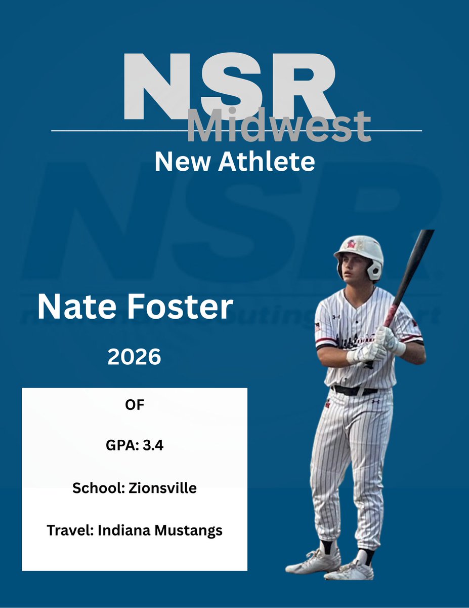 #NSRChosen1 NSR Baseball welcomes Nate Foster to the Chosen and Selected family of NSR athletes. Nate is a 2026 Left handed hitting OF from Zionsville High School and plays summer travel baseball for the Indiana Mustangs National team. Nate can hit to both sides of the field with