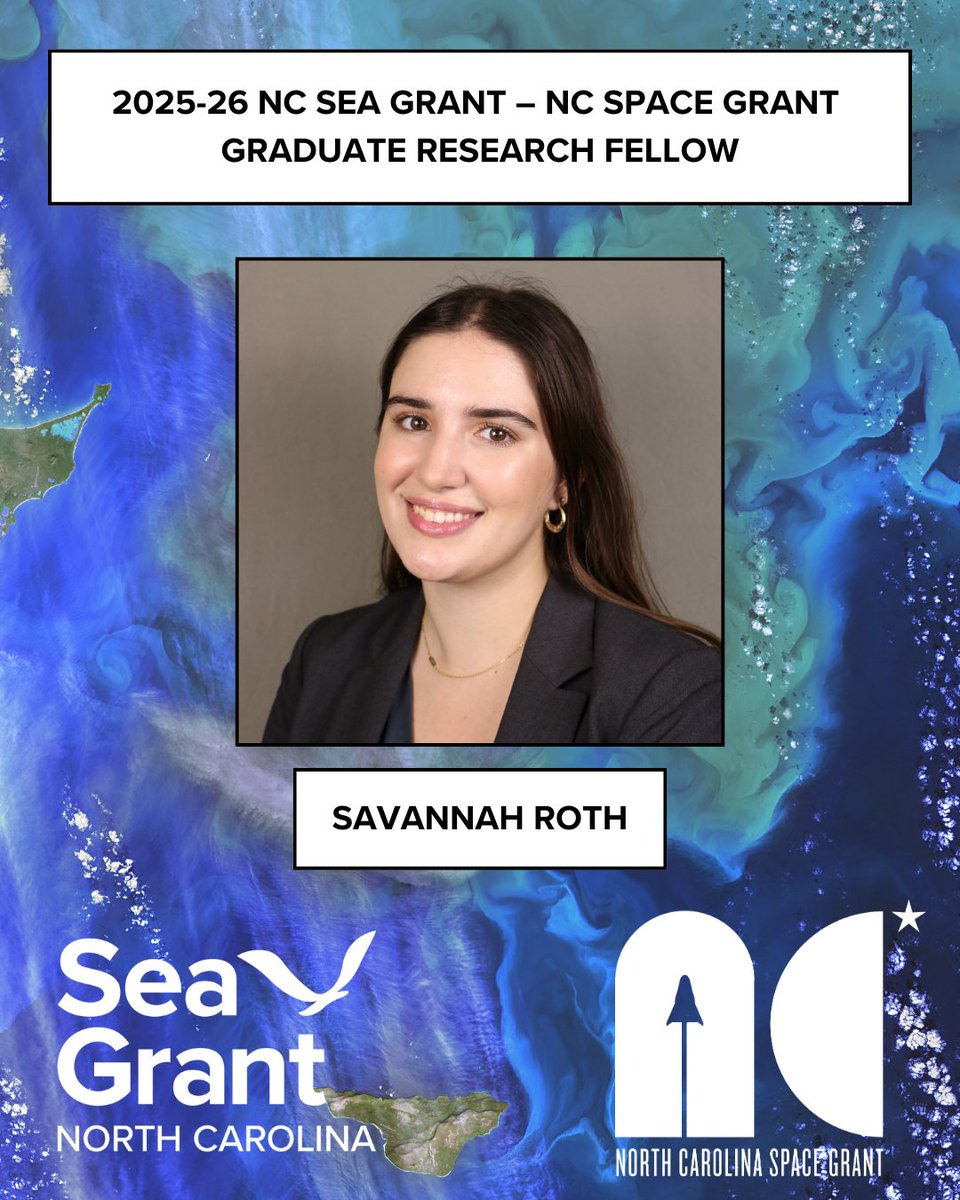 North Carolina Space Grant (@ncspacegrant) on Twitter photo With <a href="/SeaGrantNC/">NC Sea Grant</a>, we're excited to announce our 2025-26 Sea-Space Fellow, Savannah Roth! A Ph.D. student in <a href="/NCState_BAE/">NC State BAE</a>, Roth's project will use open-source, forecast-driven control tech of stormwater for flooding + water quality management. Read more: ncspacegrant.ncsu.edu/2025/08/13/nc-… With <a href="/SeaGrantNC/">NC Sea Grant</a>, we're excited to announce our 2025-26 Sea-Space Fellow, Savannah Roth! A Ph.D. student in <a href="/NCState_BAE/">NC State BAE</a>, Roth's project will use open-source, forecast-driven control tech of stormwater for flooding + water quality management. Read more: ncspacegrant.ncsu.edu/2025/08/13/nc-…