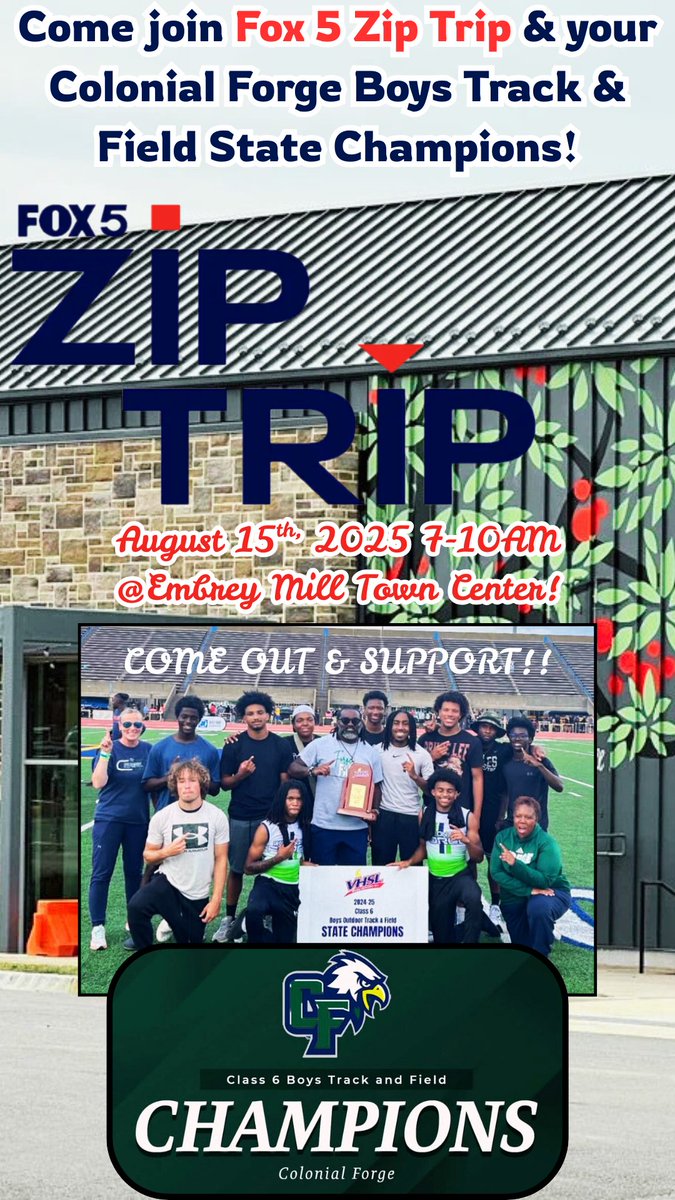 Colonial Forge is LIVE on the Fox 5 Zip Trip Tour tomorrow August 15th at 10:33am.  Come down to the Embrey Mill Town Centre or watch at home on Fox 5.  @TourStaffordVA