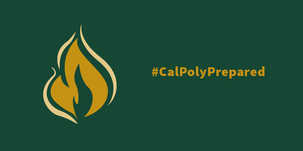 Safety Tip! If caught in smoke, drop to your hands and knees and crawl as you exit. Hold your breath a long as possible. Breathe shallowly through your nose and use clothing as a filter. 

#CalPolyDEM #CalPolyPrepared #SafetyTip