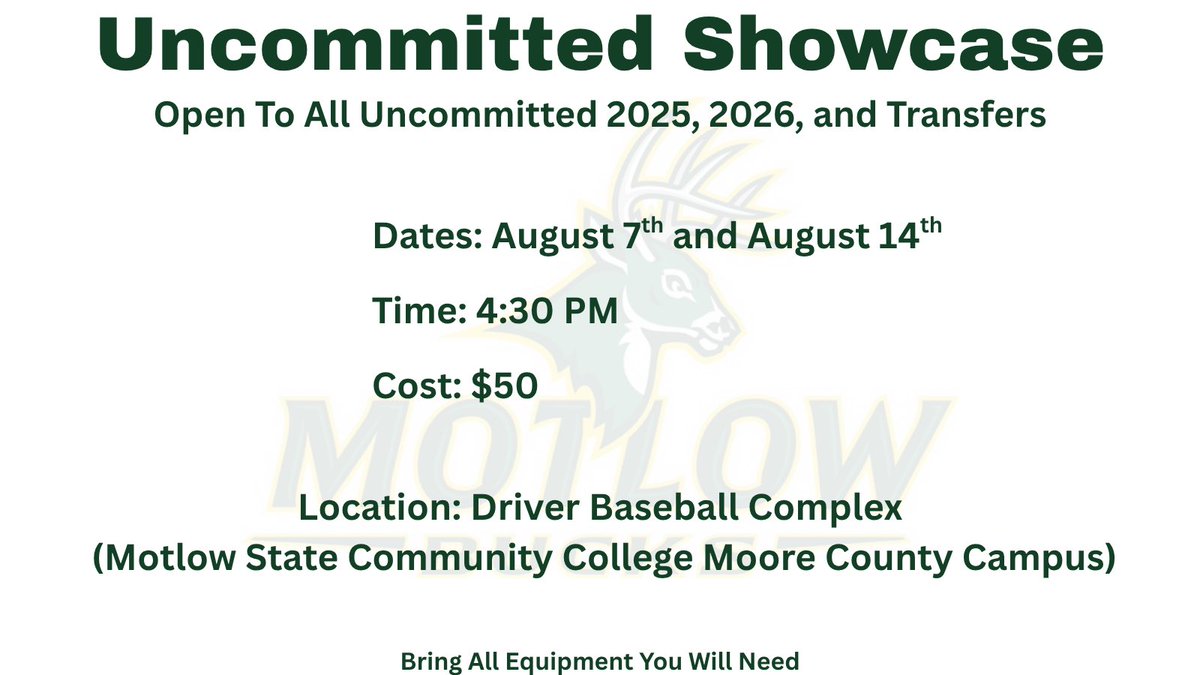 ⬇️⬇️⬇️

Looking Forward To Seeing Any Uncommitted 2025, 2026, and Transfers Today At Our Last Showcase This Month! #MotlowMade