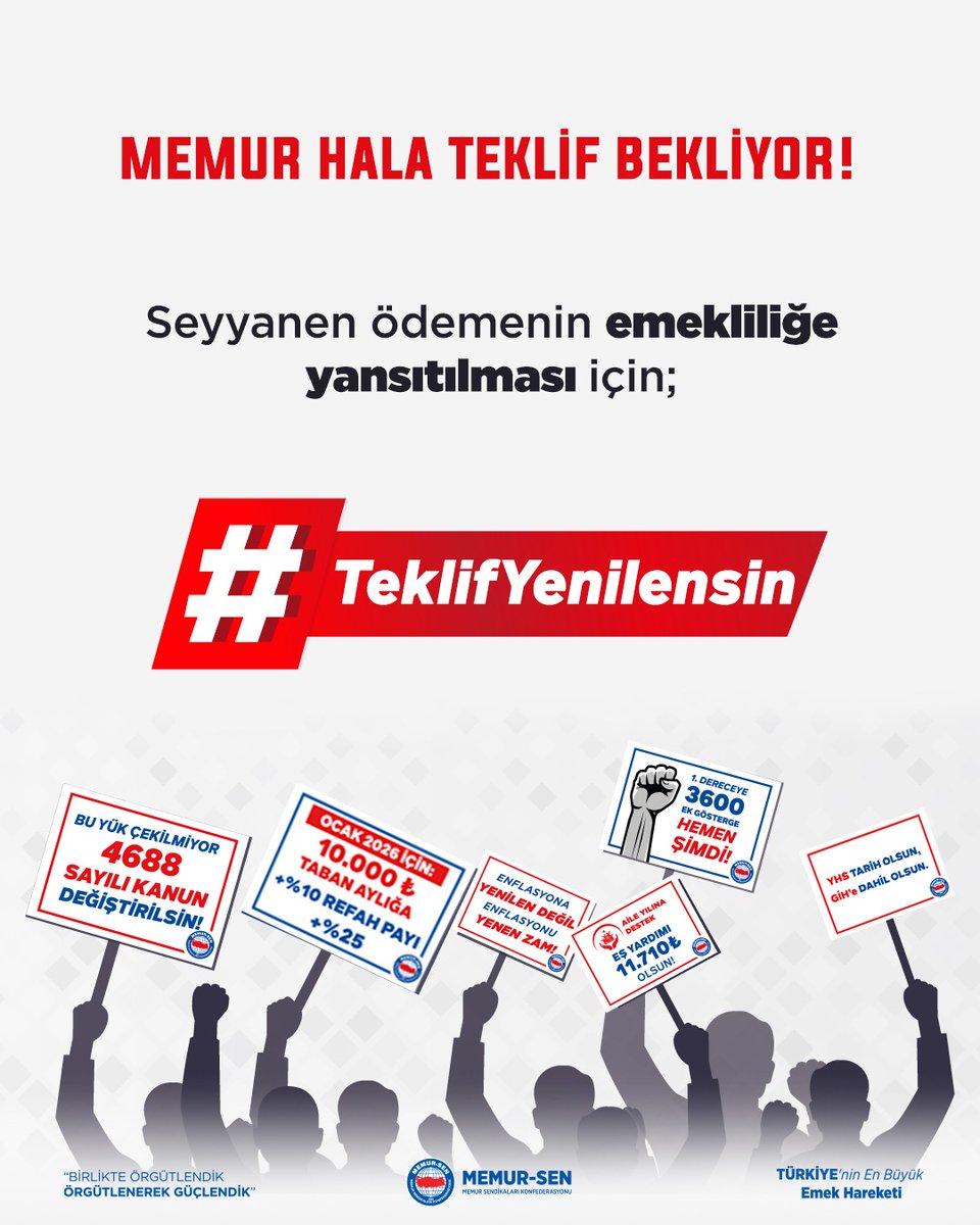 Seyyanen ödemenin emekliliğe yansıtılması bir gerekliliktir. Bu nedenle #TeklifYenilensin