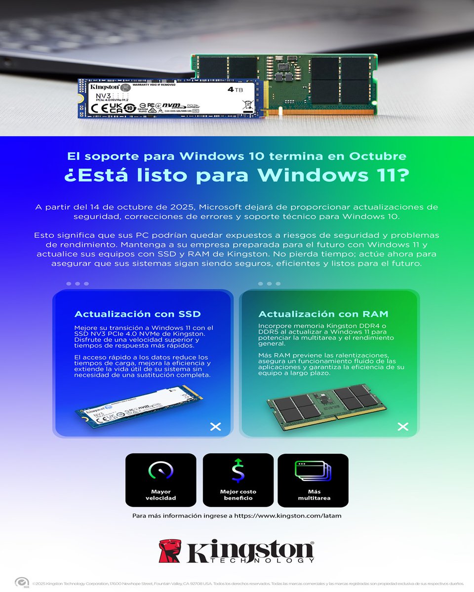 ¡Actualiza tus equipos 💻!

Mantener tus equipos actualizados no solo te brinda mayor seguridad 🔓, sino también mayor rendimiento 🦾. Mantén tus equipos 💻 al día con los mejores componentes ⚙ de la marca #Kingston.

Da clic y conoce más ⬇ :
ctonline.mx/buscar/product…