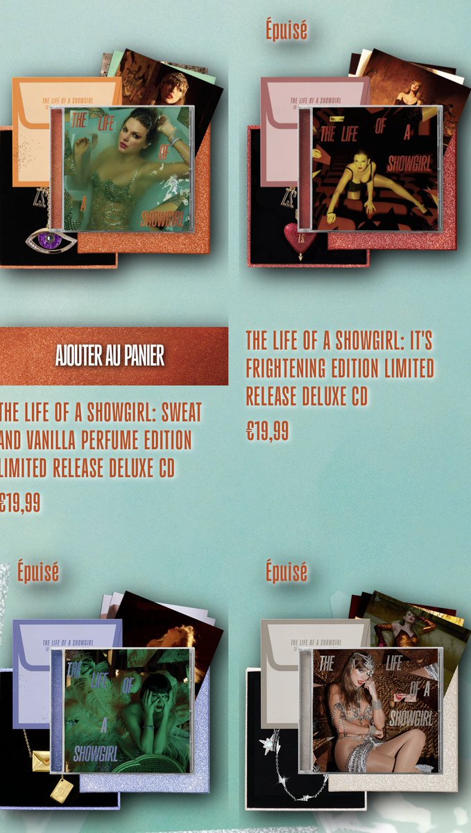 #INFO: Les 3 CDs aux pochettes deluxes sont épuisés sur le store Français. 
#tsthelifeofashowgirl