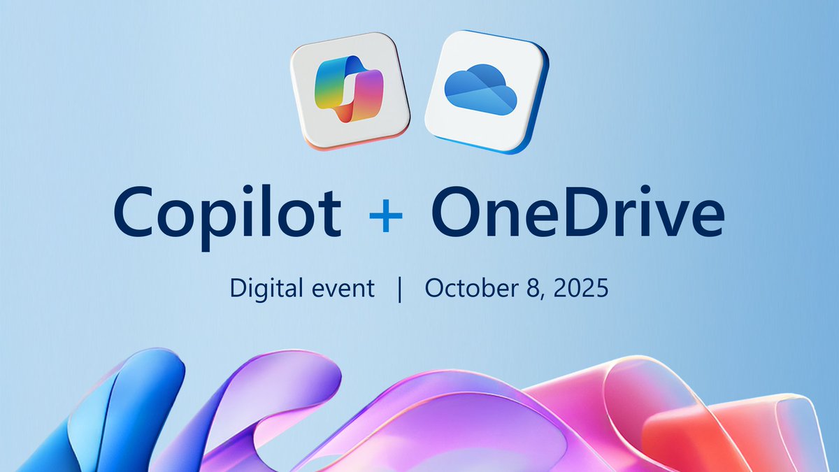 onedrive's tweet image. Join us October 8 | 9AM PT for the next #OneDrive Digital Event and discover how Microsoft 365 Copilot brings AI to every click and every memory.
🎥 Demos, tips, and more-aka.ms/OneDrive/Oct8B…
💬 Expert Q&A
📝 Register today—aka.ms/OneDriveEvent
#Microsoft365 #AI #Copilot…
