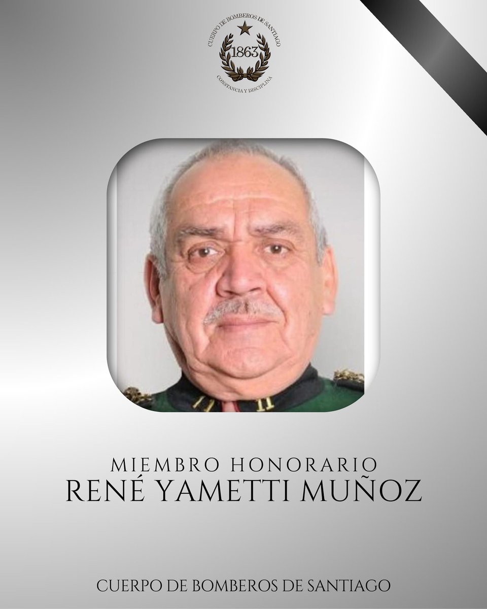 Quiero extender mi más sentido pésame a la 11ª Compañía por la pérdida del Miembro Honorario de la institución y Voluntario Honorario, René Yametti Muñoz (Q.E.P.D.); quien dedicó más de 53 años al servicio de la comunidad.
<a href="/cbsantiago/">Cuerpo de Bomberos de Santiago</a>
