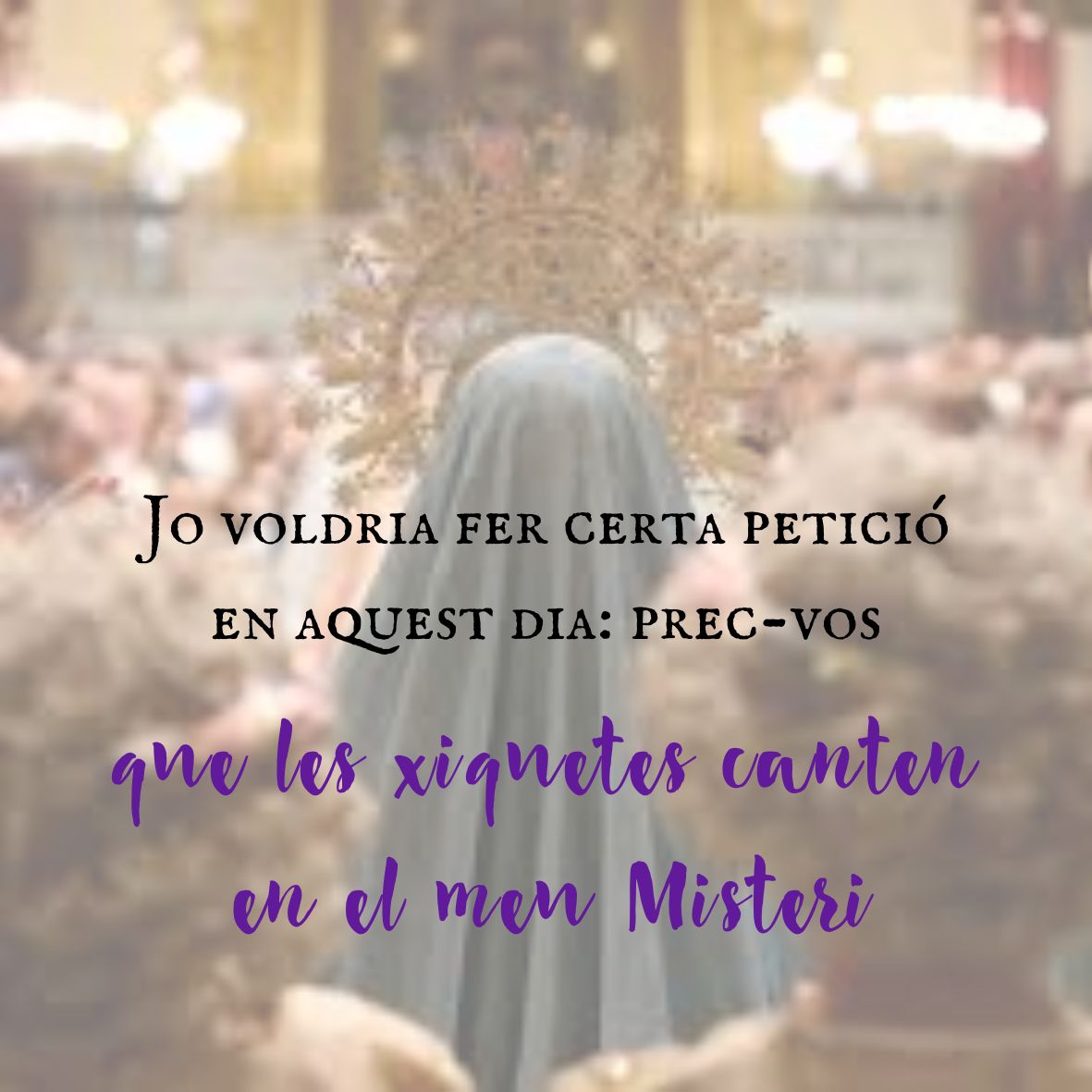 El <a href="/MisteridElxofic/">Misteri d'Elx Oficial</a> es l'exercici de resistència més gran del nostre poble, sense les dones no seria possible. 
És hora de les dones i les xiquetes siguen visibles i protagonistes.