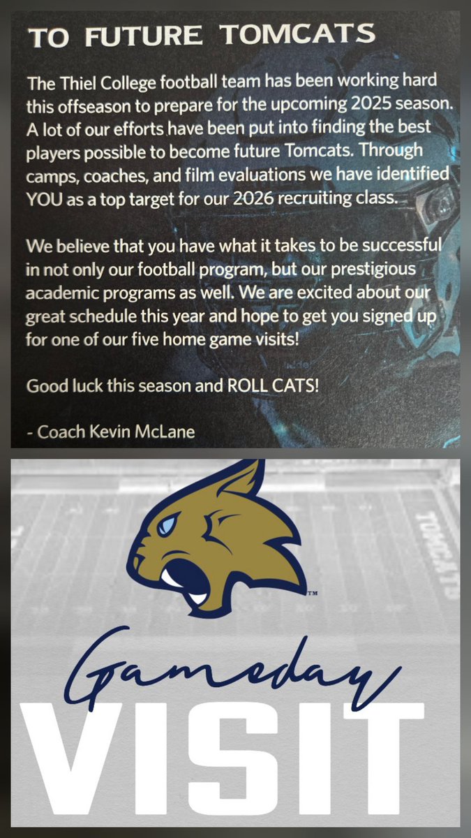 Thanks for sending me a letter Coach <a href="/KevMcLane21/">Coach Kevin McLane</a> and for the <a href="/Thiel_FB/">Thiel Football</a> gameday visit invite <a href="/MateoRenteria09/">Mateo Renteria</a> <a href="/CoachJWilkes/">Jason Wilkes</a> <a href="/WS_Storm_FB/">𝙒𝙞𝙡𝙡𝙤𝙬 𝙎𝙥𝙧𝙞𝙣𝙜 𝙁𝙤𝙤𝙩𝙗𝙖𝙡𝙡</a>