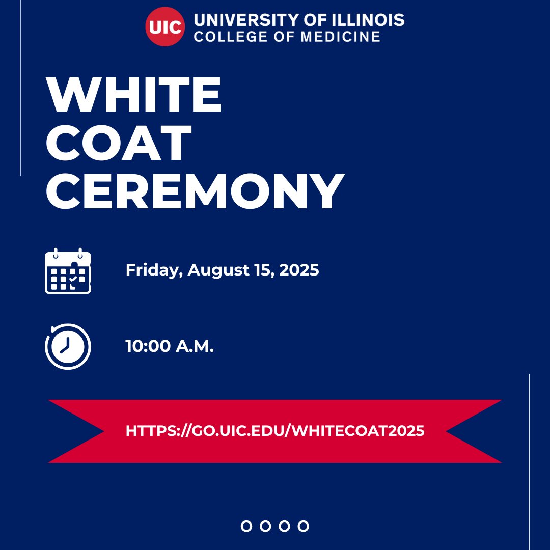 University of Illinois College of Medicine (@uiccom) on Twitter photo We're one day away from our annual White Coat Ceremony! Follow along on the livestream as our incoming M1s receive their white doctor's coats. Details: go.uic.edu/wc2025 We're one day away from our annual White Coat Ceremony! Follow along on the livestream as our incoming M1s receive their white doctor's coats. Details: go.uic.edu/wc2025