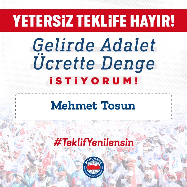 Memurun emeğini yok sayan teklife karşı şimdi birlik zamanı!Gelirde adalet, ücrette denge için; yetersiz teklife hep birlikte HAYIR !
 #TeklifYenilensin