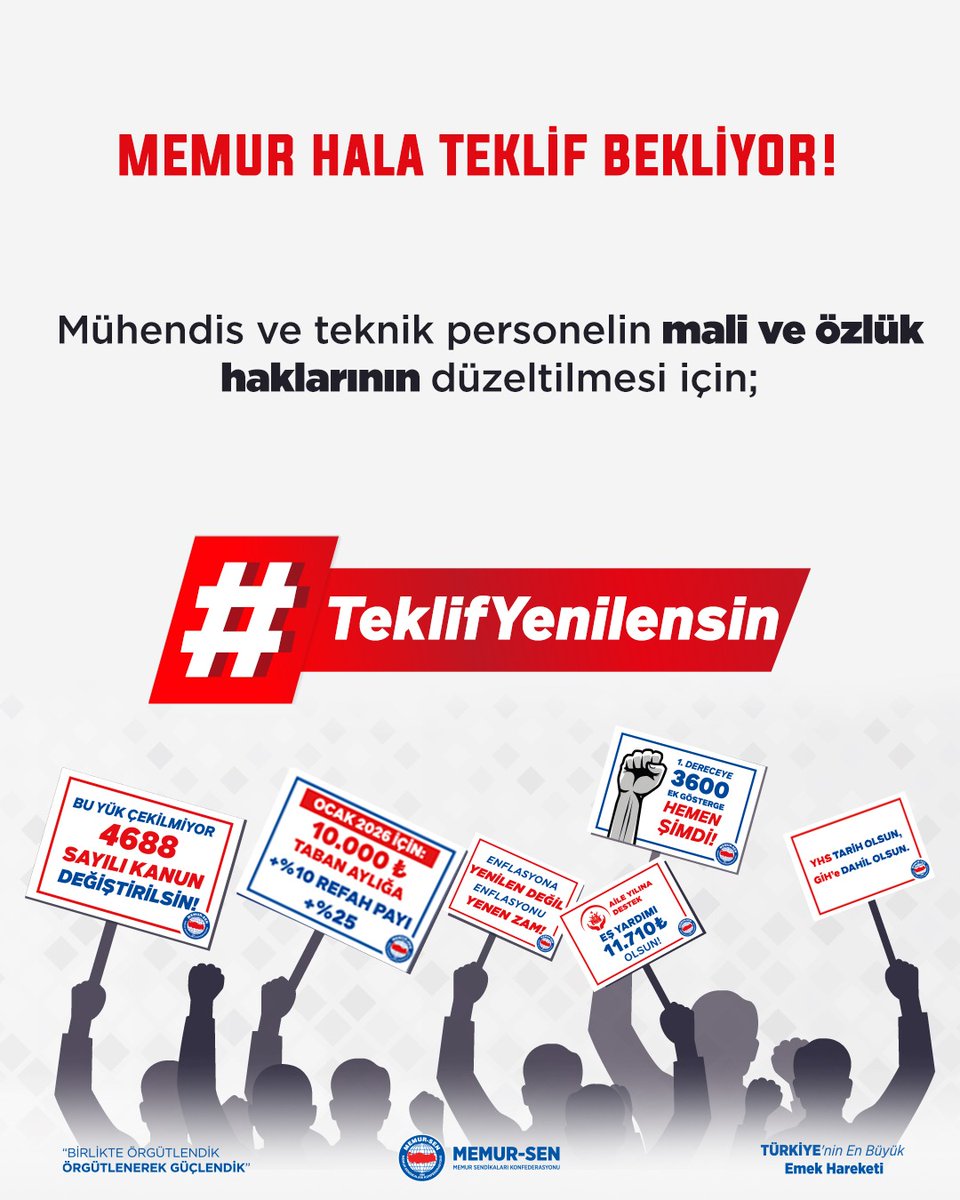 Mühendis, Veteriner hekim ve teknik personelin mali ve özlük haklarının düzeltilmesi için; #TeklifYenilensin
