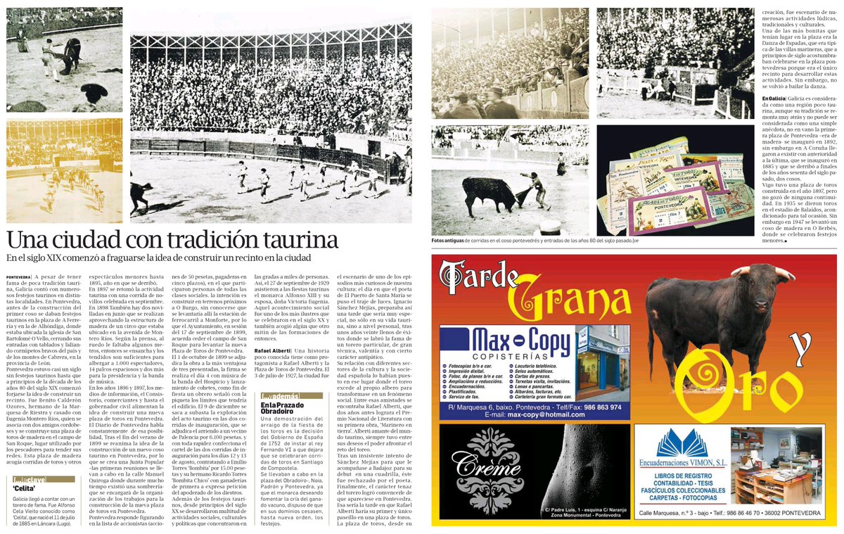 Gerardo66Retro's tweet photo. Mañana en Pontevedra tendrá lugar la corrida Goyesca (3ª de Feria Peregrina) con toros de @victorinotoros por la celebración de los 125 años del coso de San Roque. En 2012 el @Diario_Pontev publicaba este reportaje sobre la tradición taurina de nuestra ciudad. #Toros #Pontevedra https://t.co/KHotxGAvgG