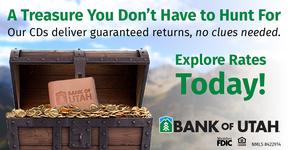BankofUtah's tweet image. No clues or riddles here — just a secure way to grow your savings. Bank of Utah CDs offer guaranteed interest, flexible terms, and online opening options.

Explore rates: bankofutah.com/personal/check…

#TreasureYourSavings #CDRates #WheresTheWallet #BankOfUtah