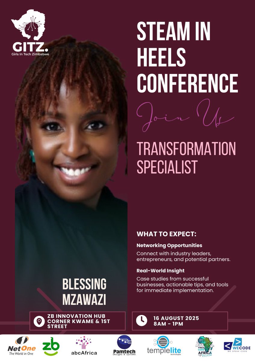 girlsintechzw's tweet photo. Want to experience transformation? Join us this weekend for the STEAM in Heels Conference. RSVP at https://t.co/5dcz1nE1fh
Meet Blessing Mzawazi in person sharing important nuggets on transformation and accelerating action.
#GITZ #AccelateAction #Transformation https://t.co/6OXJzf5CD1