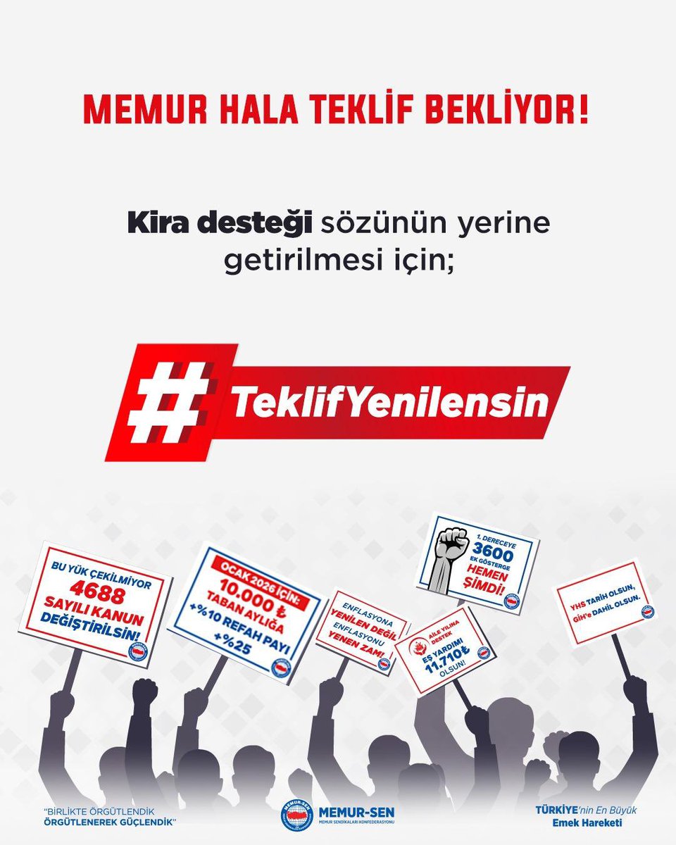 Memur Yeni Teklif Bekliyor!

Kira desteği sözünün yerine getirilmesi için;

#TeklifYenilensin