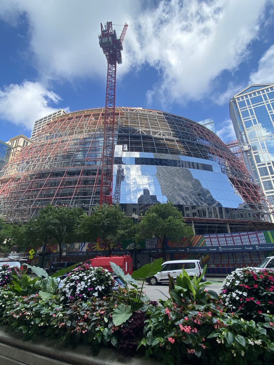 One rectangle of glass at a time, the new exterior of the former Thompson Center/future Google offices is taking shape.