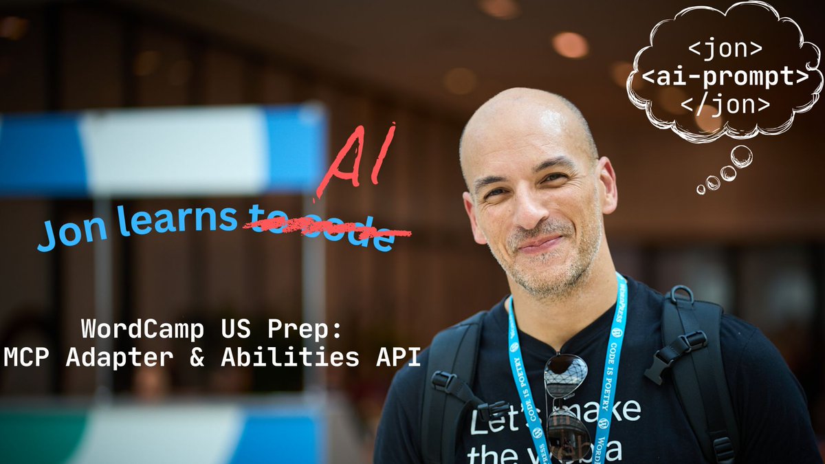 New AI Coding live stream: WCUS Prep - MCP Adapter and Abilities API. Join me this Friday at 11:00 UTC. twitch.tv/jonathanbossen…

#wordpress #coding #ai