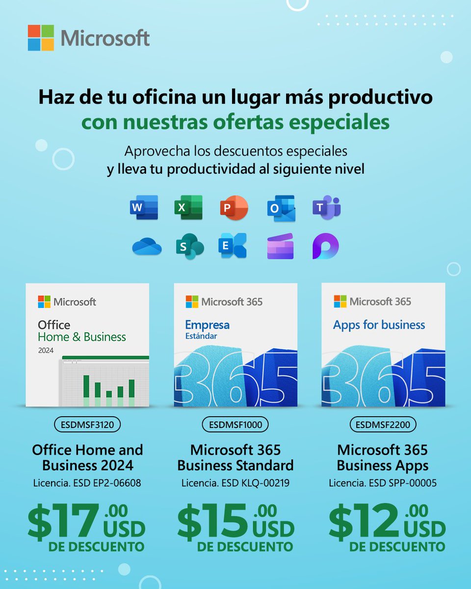 ¡Tus clientes 🧑‍💻 necesitan las mejores aplicaciones 🔧 para aumentar su productividad!

Aprovecha los descuentos especiales 🤩 que Microsoft tiene al adquirir licencias en volumen y haz que la oficina 📝 sea un lugar más productivo.

🌐 ctonline.mx/buscar/product…