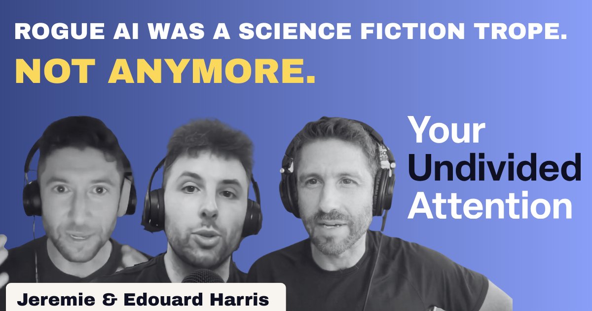 HumaneTech_'s tweet image. Rogue AI used to be a sci-fi trope, but not anymore.
There is a growing body of evidence showing that every frontier AI model will deceive, cheat, or coerce their human operators when pushed. We don’t know exactly why. Or how to stop it.
On this week’s episode of Your…