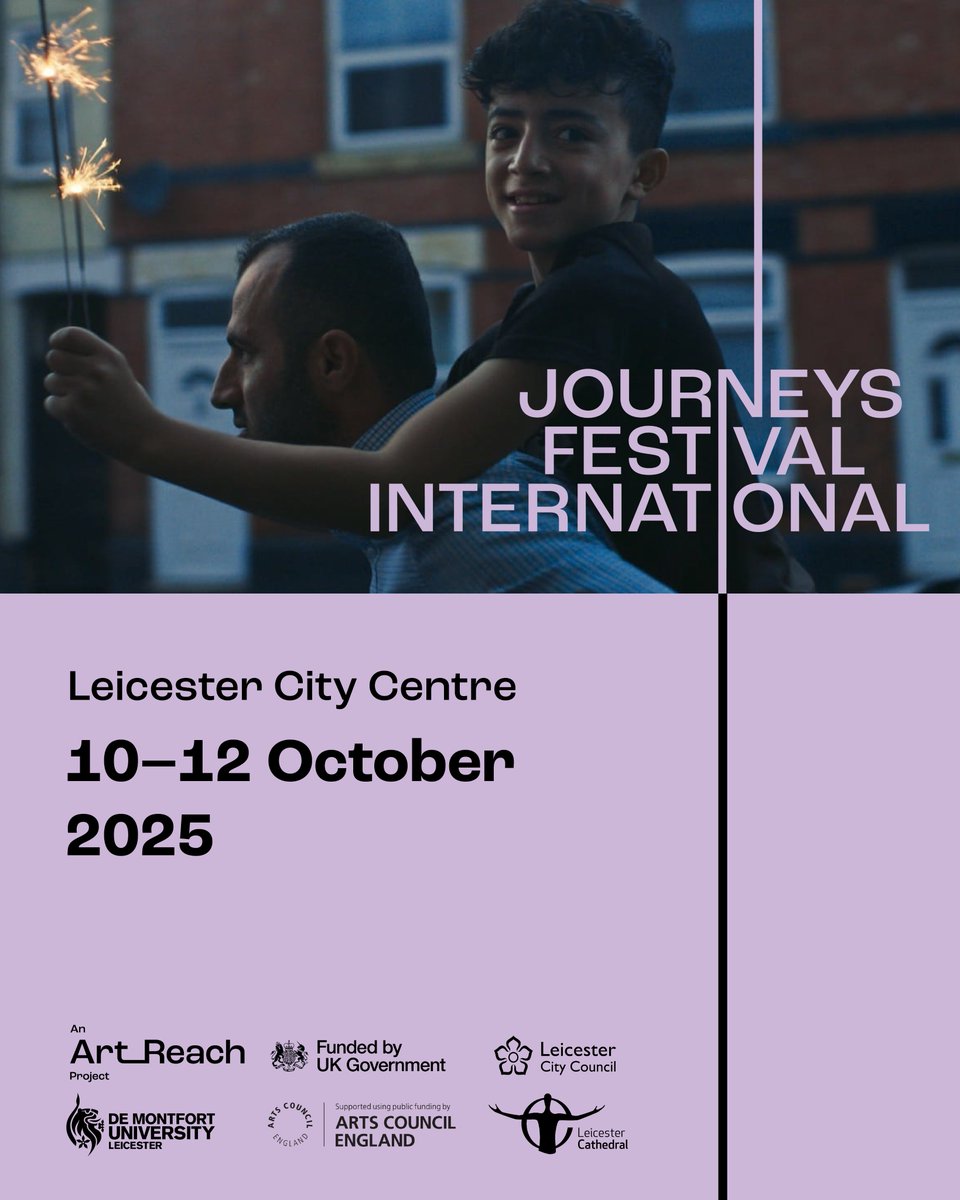 _ArtReach's tweet photo. Save the date! Journeys Festival International returns to Leicester City Centre on 10-12 October 2025.

Follow us for more updates &amp; hold the date in your diaries.

Check out our website to read more about the festival:
https://t.co/E3k4gMP2UH

Image Credit: ‘Name Me Lawand’ https://t.co/5oaF7wqBT6