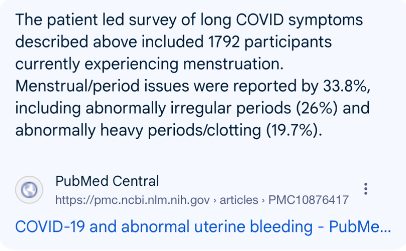 cmpcaron_caron's tweet photo. #DYK Studies have shown that long COVID has a considerable impact on menstrual health, leading to a range of irregularities, including alterations in menstrual flow, cycle duration, and pain? #sepsis #infectionrecovery #MedX #MedTwitter https://t.co/SOlRZvA4Y5