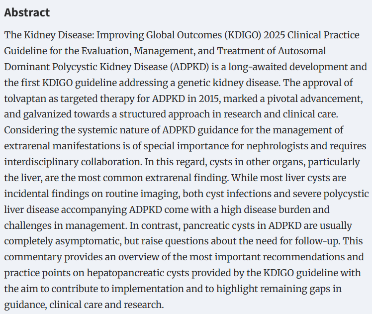 NDT (@ndtsocial) on Twitter photo KDIGO 2025 ADPKD Guideline:
A commentary on diagnosis and management of hepatopancreatic manifestations by the ERA Working Group Genes & Kidney
<a href="/ERAkidney/">ERA - European Renal Association</a>
🆓doi.org/10.1093/ndt/gf… KDIGO 2025 ADPKD Guideline:
A commentary on diagnosis and management of hepatopancreatic manifestations by the ERA Working Group Genes & Kidney
<a href="/ERAkidney/">ERA - European Renal Association</a>
🆓doi.org/10.1093/ndt/gf…