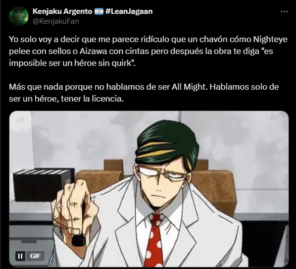 Como le decimos que Aizawa y Nighteye sin sus quirks estarían dentro de un cajón en el primer día de trabajo xd.