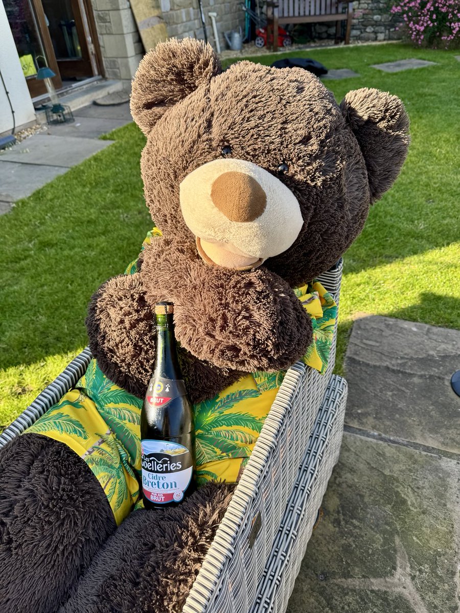 Sunshine + BBQ + French cider = happy bear!