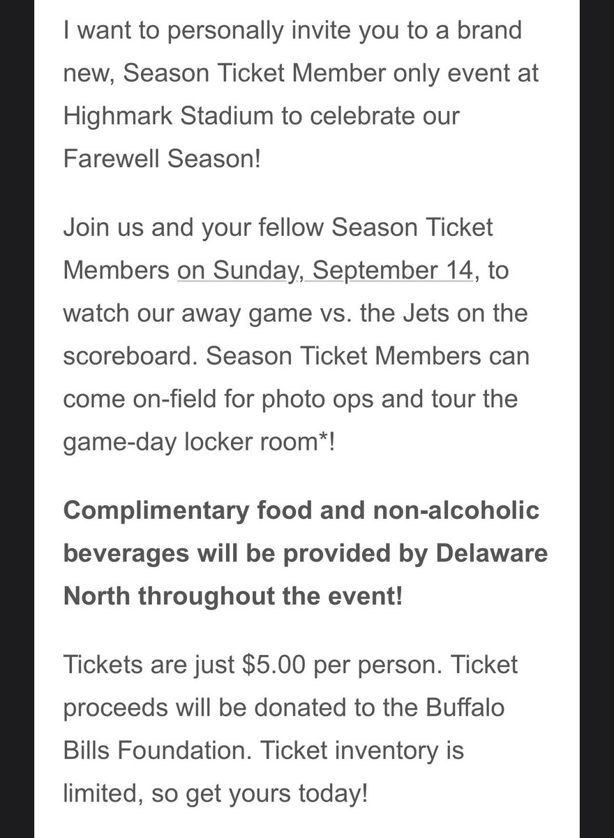 The Bills are inviting season ticket holders to come watch Week 2 at the stadium!

Tickets just $5!