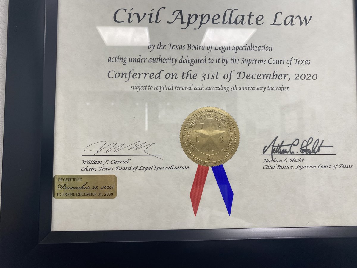 Tyler Talbert (@tylertalbert) on Twitter photo Recertified! Five more years of Mandamuses, METs, and OAs. Recertified! Five more years of Mandamuses, METs, and OAs.