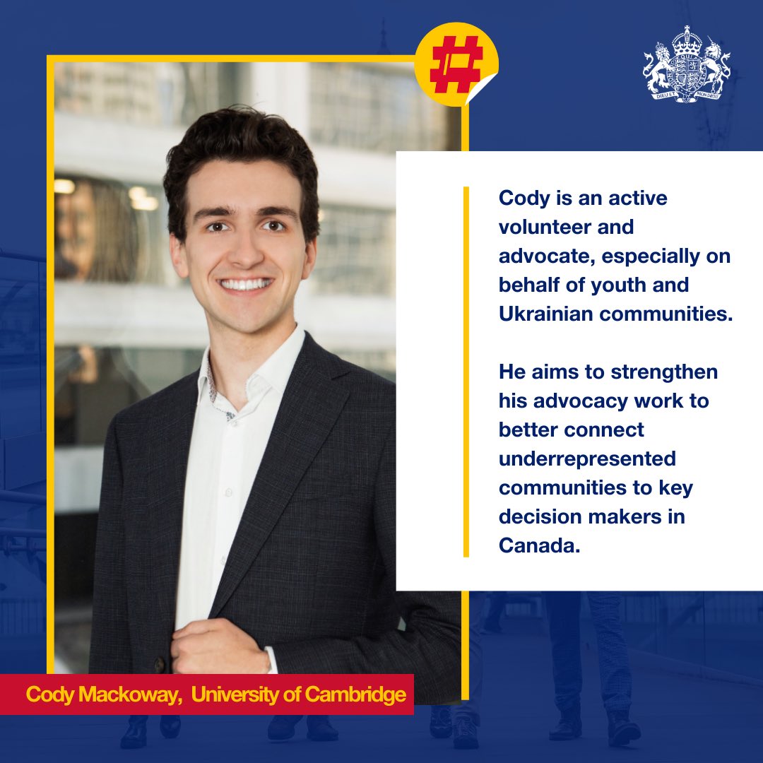 UKinCanada's tweet photo. Meet Canada’s 2025-26 recipients of a fully funded master’s scholarship to the UK through the #Chevening Scholarship. ✈️🎓🇬🇧
 
Applications for next year’s cohort are open until 7 Oct👇
https://t.co/SPWFC9jMg4 https://t.co/EOtTb20CBS