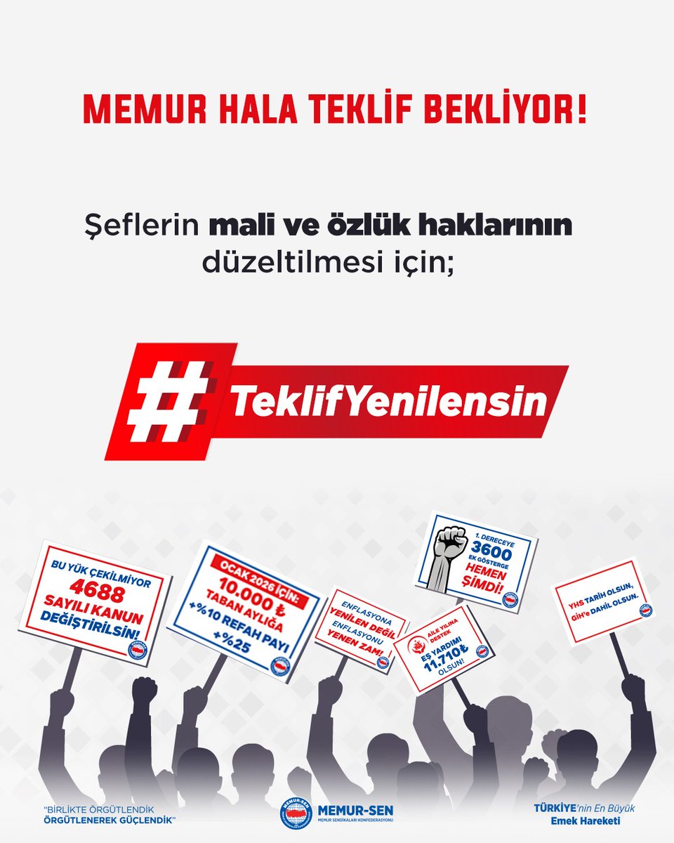 Şeflerin mali ve özlük haklarının düzeltilmesi için; #TeklifYenilensin
