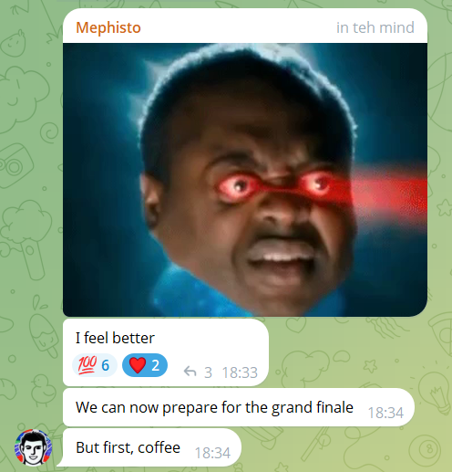 Guess who's back. Mephisto in da house, baby.🔥
Finally, we are preparing for the final stage, can't wait.
Be aware everyody, $OSAK season is starting sooner than you can imagine.⛩️
Grab your coffee and enjoy the party.
#ifeelbetter