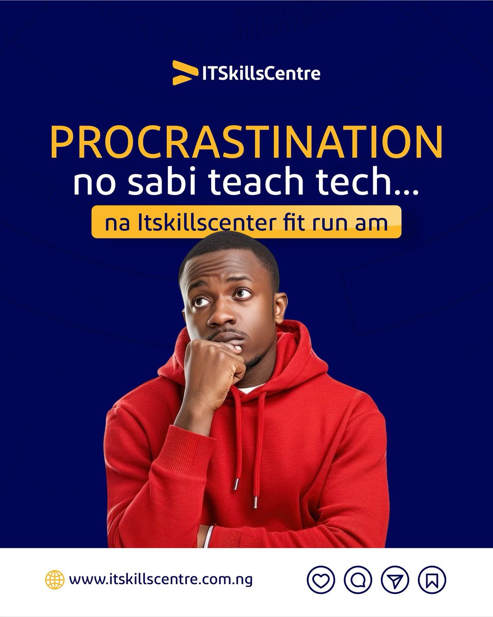 ITSkillsCenter's tweet image. Procrastination no go teach you tech. 

If you really wan learn the skills wey go move you forward, na Itskillscenter fit run am for you sharp-sharp. 

No dull yourself…. opportunity no dey wait!

#learntechtoday #noprocrastination #techskills #itskillscenter #levelup…