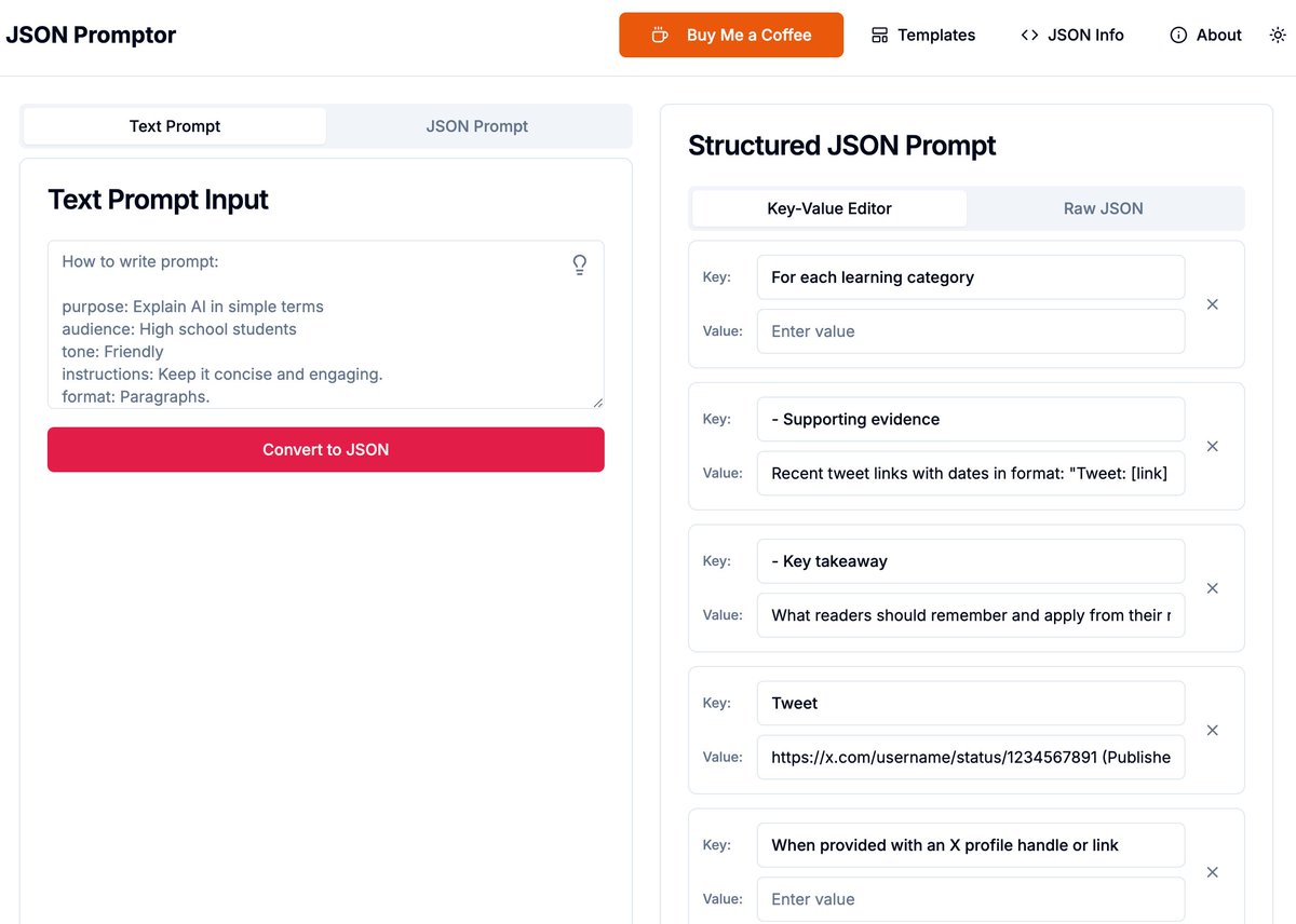 EXM7777's tweet image. this tool will turn your messy prompts into structured JSON prompts for image/video generation: