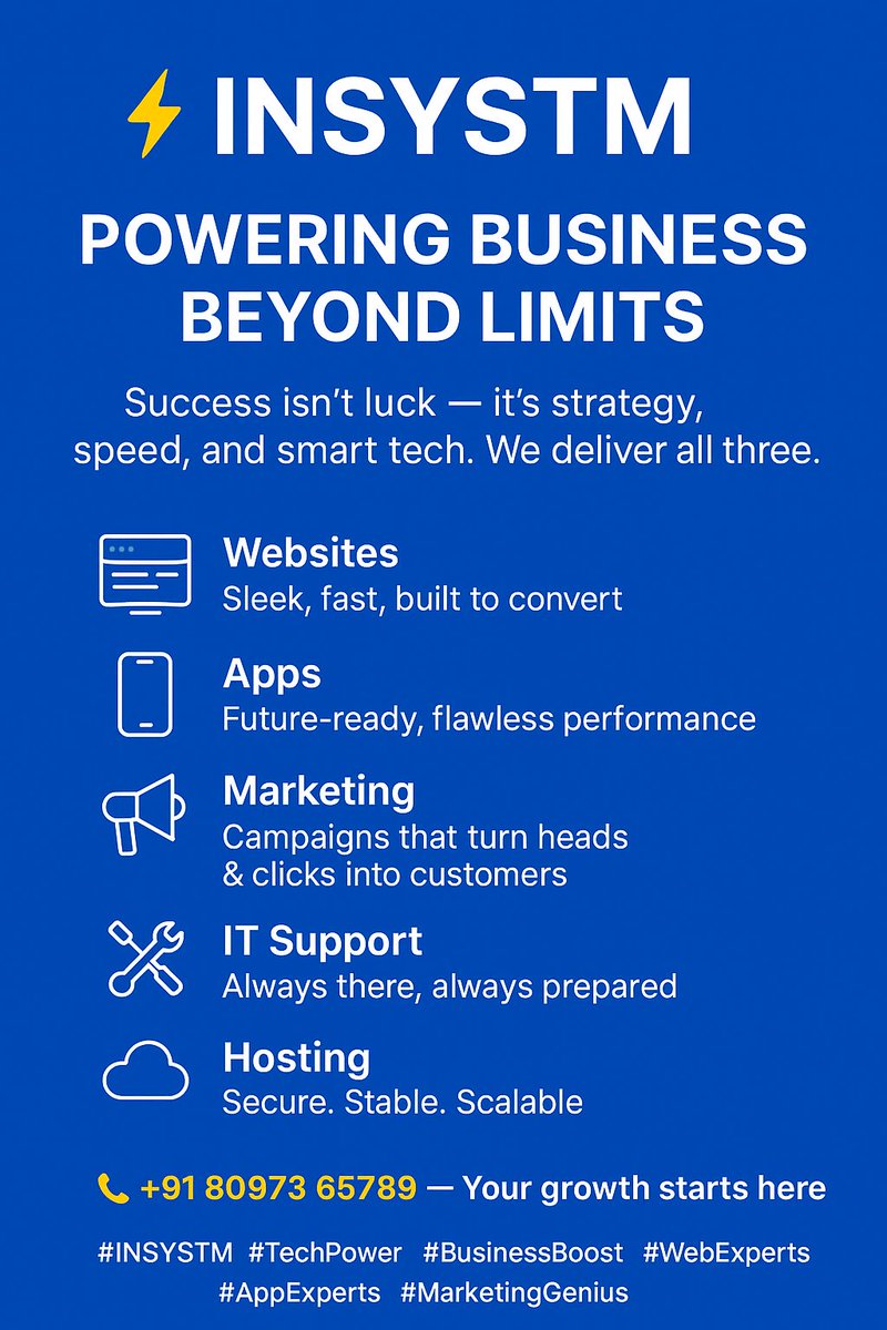 online_insystm's tweet image. 🚀 INSYSTM – Where Innovation Meets Action.
💻 Websites – Speed, style &amp;amp; sales
📱 Apps – Built for today, ready for tomorrow
📣 Marketing – Growth-driven strategies
🛠️ IT Support – Zero downtime
☁️ Hosting – Secure &amp;amp; high-performance
📞 +91 80973 65789
#INSYSTM #InnovateToElevate