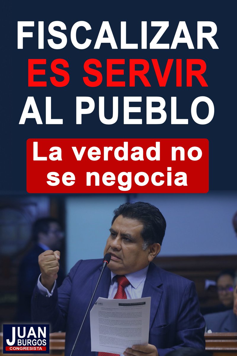 Durante mi gestión como presidente de la Comisión de Fiscalización y Contraloría <a href="/congresoperu/">Congreso del Perú 🇵🇪</a> actué convencido que "FISCALIZAR ES SERVIR AL PUEBLO" y que "LA VERDAD NO SE NEGOCIA". Seguiré firme en ese camino en defensa de la democracia y los altos intereses de la nación. ¡Basta