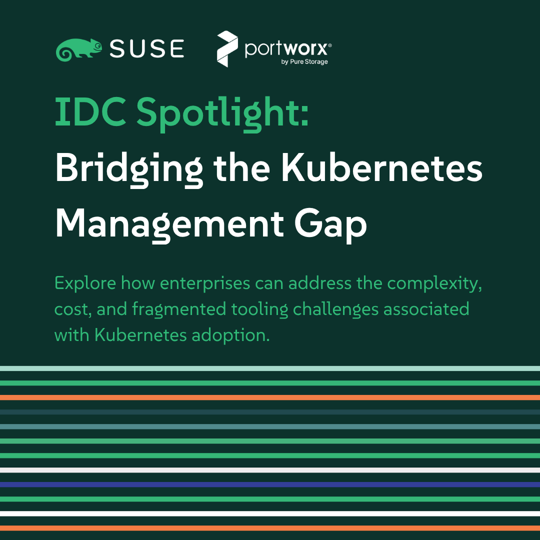 Scaling #Kubernetes? #Automation isn’t enough. Explore the #IDC Spotlight from #SUSE + #Portworx on simplifying container + data management.
👉 Read the paper: 
okt.to/7keIZw 

#KubernetesManagement #SUSE #Portworx #IDCInsights #CloudNativeOps #DevOpsStrategy