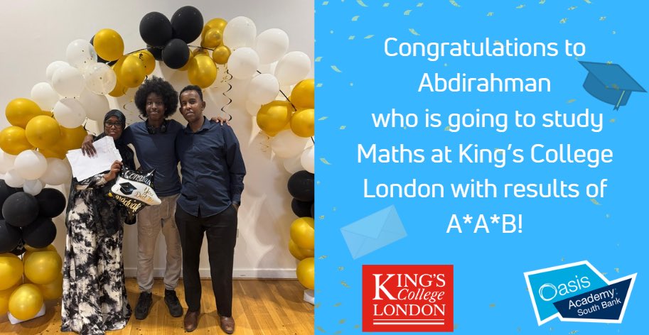 A huge congratulations to Abdi as well as Ashton, Muaze and Ridwaan who are all off to study Maths at University and collectively secured 7A*’s and 4A’s 👨‍🎓🎉#alevels2025