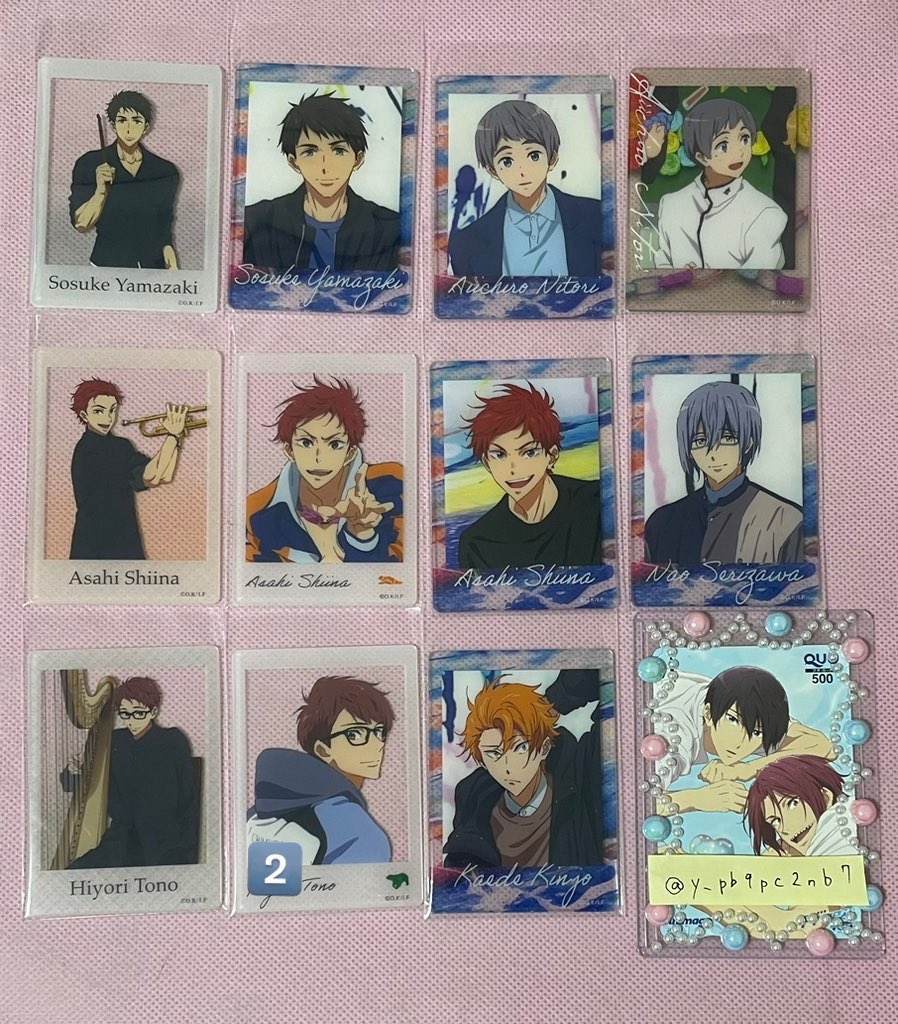 y_pb9pc2nb7's tweet photo. 【交換】Free! オケコン チェキ風クリアカード

譲：画像1-3枚目
（真琴、渚、怜、郁弥、宗介、旭、日和、愛一郎、尚、楓）
※1枚目オーロラ、数字は所持数

求：画像4枚目💖の凛、遙

郵送交換希望です。

お気軽にお声がけください！ https://t.co/VU6lV8TsLe