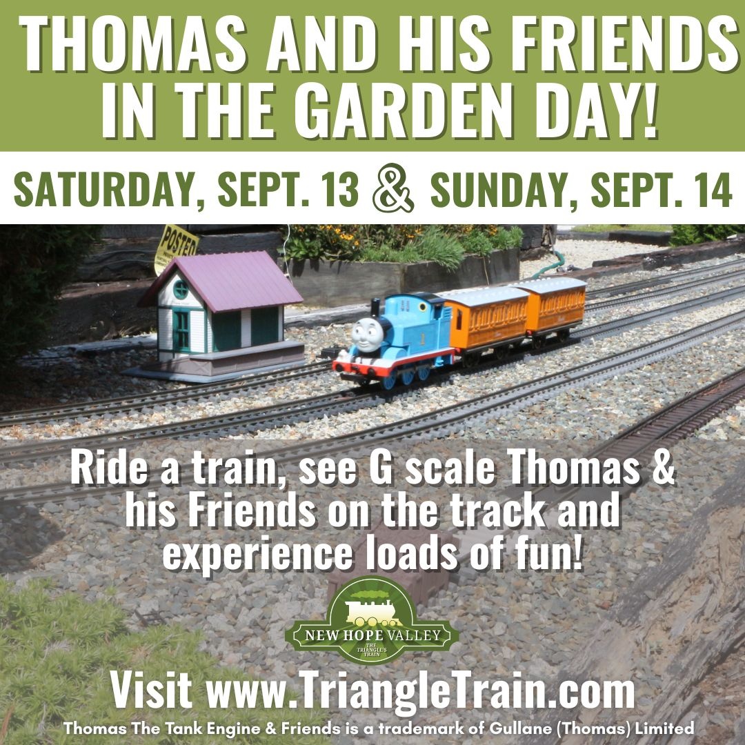 See Thomas and his friends wind through 1,000 ft of track on our G scale garden railroad Sept. 13 &amp; 14. Kids can operate a train themselves on a miniature track! Our full-size train rides will be on both days &amp; food trucks onsite! Visit our website for train ride tickets &amp; more.