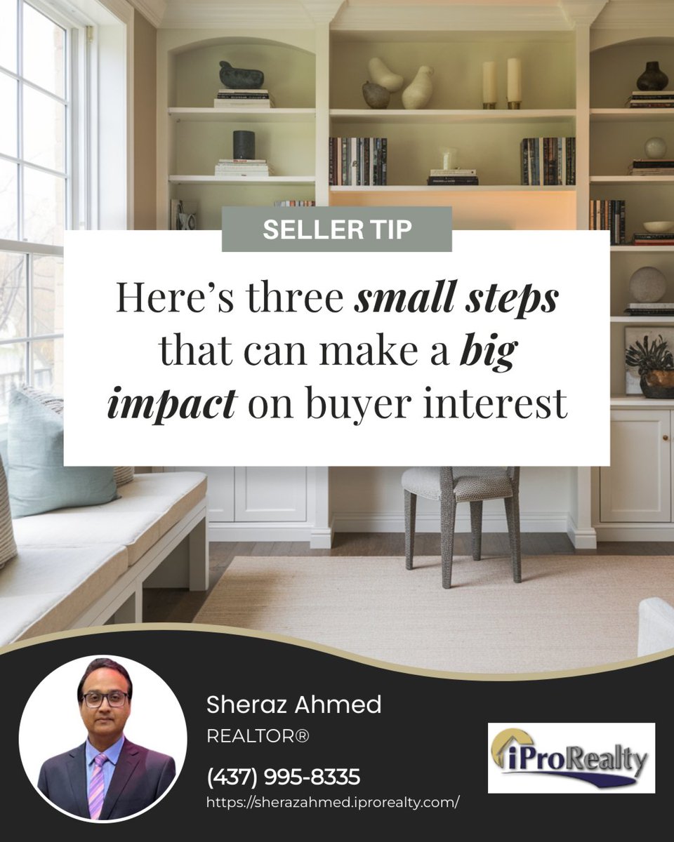 RealtorSheraz's tweet image. Look beyond beds, baths, and price—buyers want a feeling that says, “This is home.”

Here's How:
1️⃣ Open curtains to flood rooms with natural light
2️⃣ Play soft background music for a calming atmosphere
3️⃣ Light a candle for fresh, inviting scents 

#YoursRealtor #Niagara
